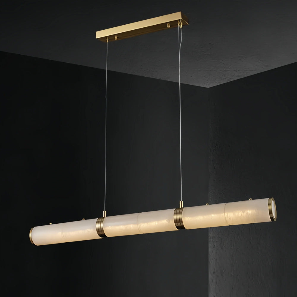 Modern Linear Alabaster Chandelier, Chandelier Over Dining Table