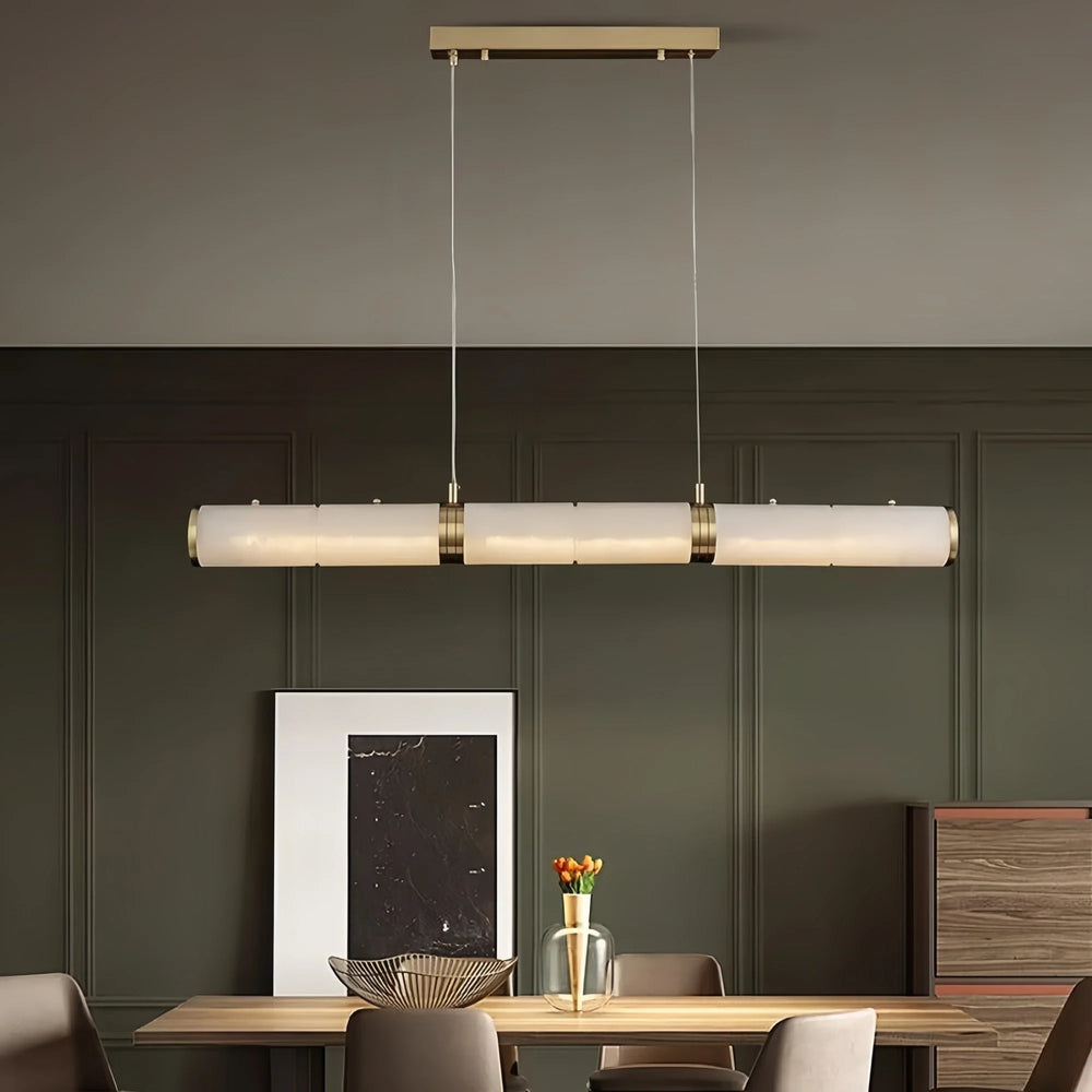 Modern Linear Alabaster Chandelier, Chandelier Over Dining Table