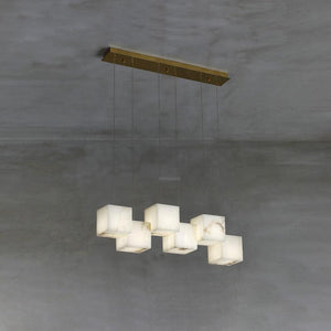 Alabaster Box Linear Chandelier-6 heads L 28.3" x W 4.7"x H 78.7" / L 72cm x W 12cm x H 200cm-White-Arialamps