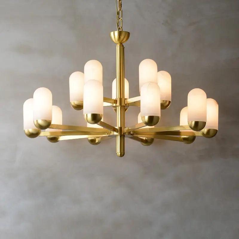 Alabaster Brass Chandelier Living Dining Lighting-Arialamps