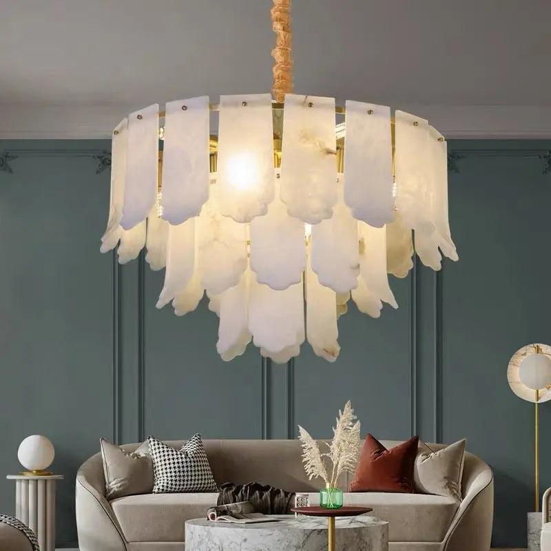 Alabaster Brass Multi-Layer Chandelier Lamp-Arialamps