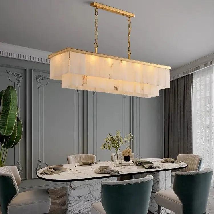 Alabaster Brass Rectangular Chandelier-Arialamps