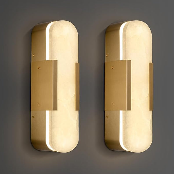 Alabaster Brass Wall Sconce Set of Two, 13.8‑inch