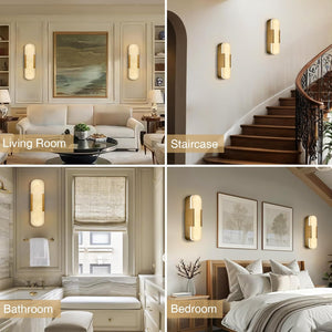 Alabaster Brass Wall Sconce Set of Two, 13.8‑inch