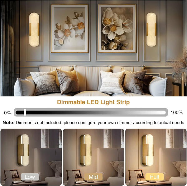 Alabaster Brass Wall Sconce Set of Two, 13.8‑inch