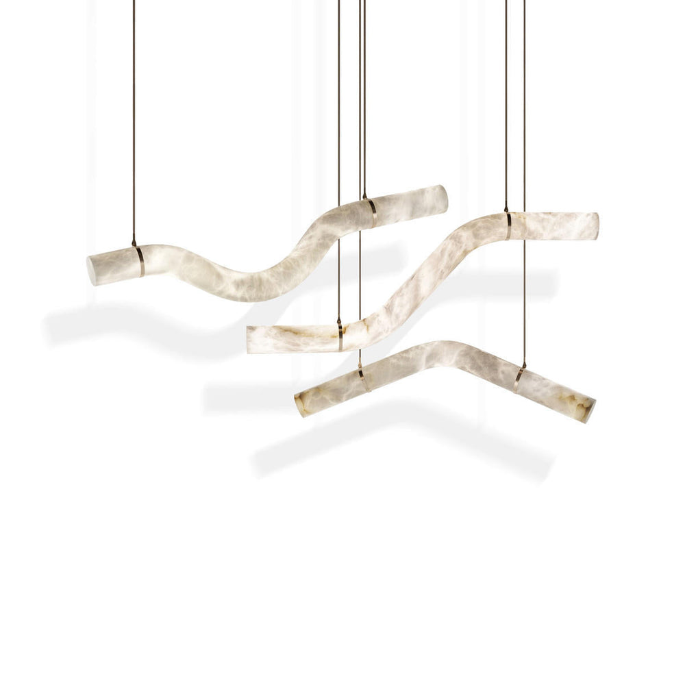 Alabaster Curved Chandelier-Chandelier-61"W-Lacquered Burnished Brass-Arialamps