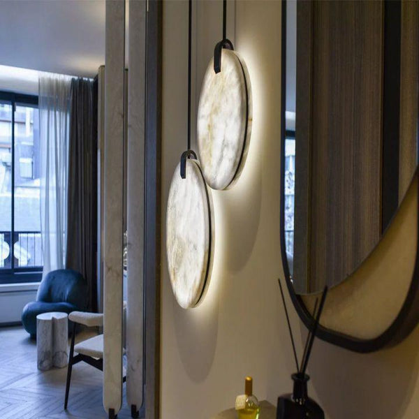 Alabaster Disc Pendant Light-Pendant for living room,Pendant for kitchen,Pendant for bathrooms,Pendant for bedrooms,Pendant for foyer,Pendant for stairways,Pendant for dining room-Arialamps