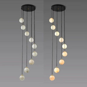 Alabaster Global Pendant Chandelier For Staircase, Spiral Global Pendant-NORMAL-9 Lights-13.8" D-Arialamps