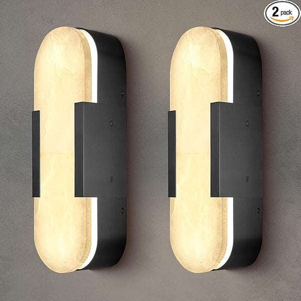YIOSI Alabaster Matte Black Wall Sconce Set 2 13.8"