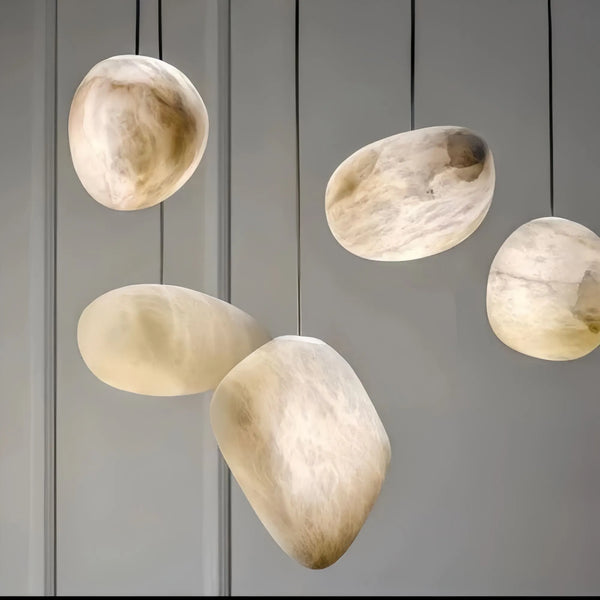 Alabaster Natural Stone Pendant-Pendant for living room,Pendant for kitchen,Pendant for bathrooms,Pendant for bedrooms,Pendant for foyer,Pendant for stairways,Pendant for dining room-9.8"D-Arialamps