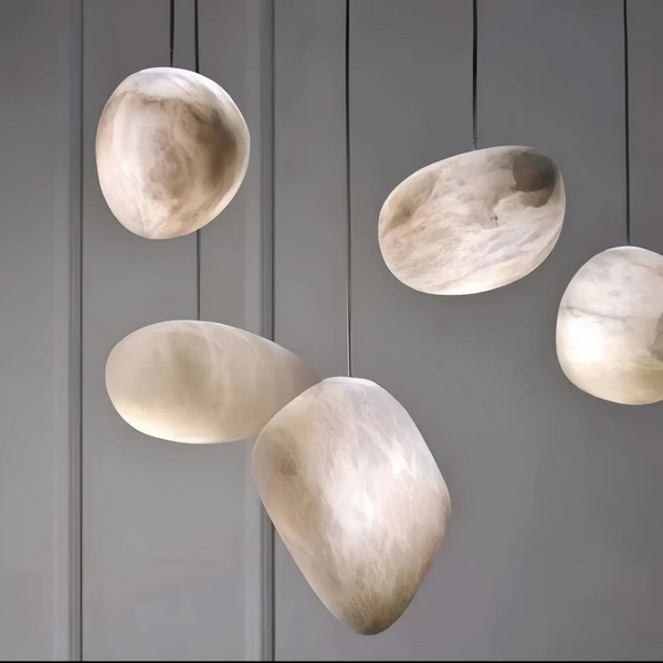Alabaster Natural Stone Pendant-Pendant for living room,Pendant for kitchen,Pendant for bathrooms,Pendant for bedrooms,Pendant for foyer,Pendant for stairways,Pendant for dining room-11.8"D-Arialamps