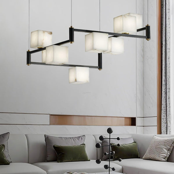 Alabaster Square Box Chandelier with 4/5/6/8/9 heads-Arialamps