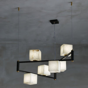 Alabaster Square Box Chandelier with 4/5/6/8/9 heads-6 Heads L 31.5" x W 31.5" x H 17.7" / L 80cm x W 80cm x H 45cm-Brass & Black & White-Arialamps