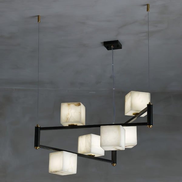 Alabaster Square Box Chandelier with 4/5/6/8/9 heads-6 Heads L 31.5" x W 31.5" x H 17.7" / L 80cm x W 80cm x H 45cm-Brass & Black & White-Arialamps