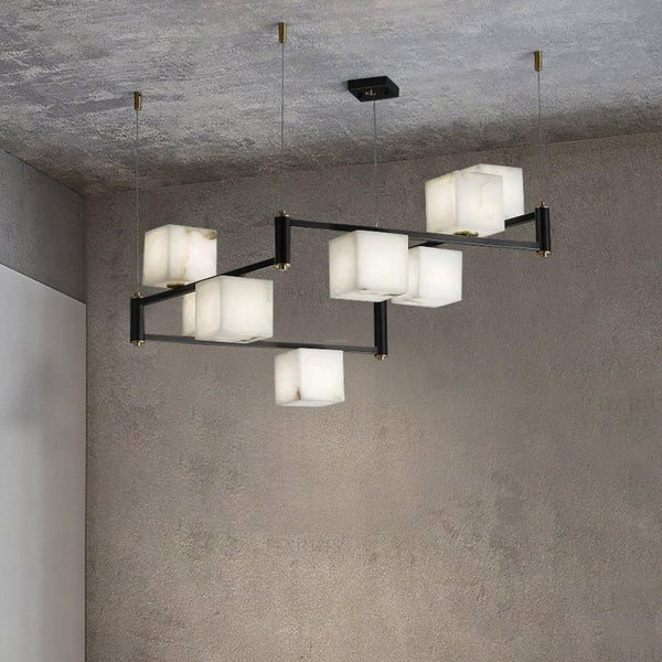 Alabaster Square Box Chandelier with 4/5/6/8/9 heads-Arialamps