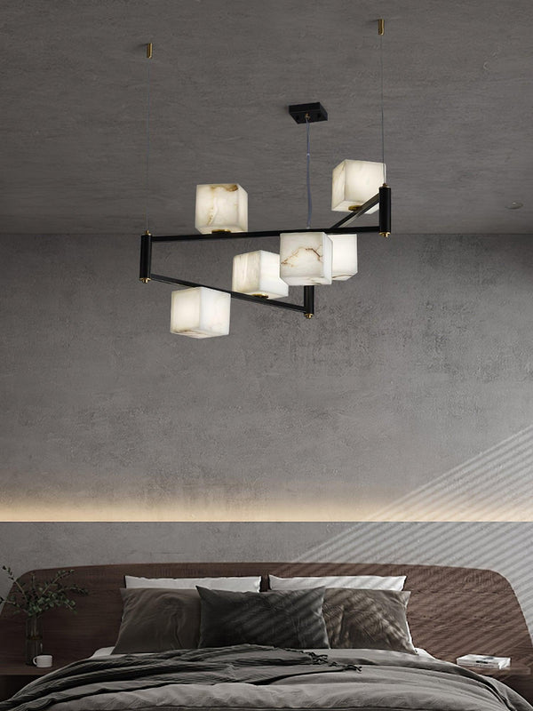 Alabaster Square Box Chandelier with 4/5/6/8/9 heads-Arialamps