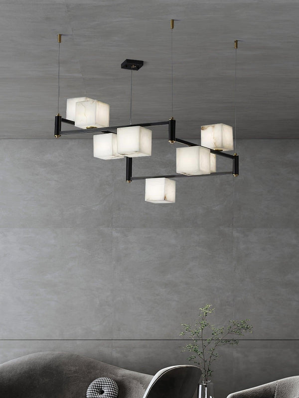 Alabaster Square Box Chandelier with 4/5/6/8/9 heads-Arialamps