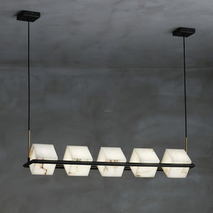 Alabaster Square Box Chandelier with 4/5/6/8/9 heads-5 Heads L 39.4" x W 6.7" x H 6.7" / L 100cm x W 17cm x H 17cm-Brass & Black & White-Arialamps