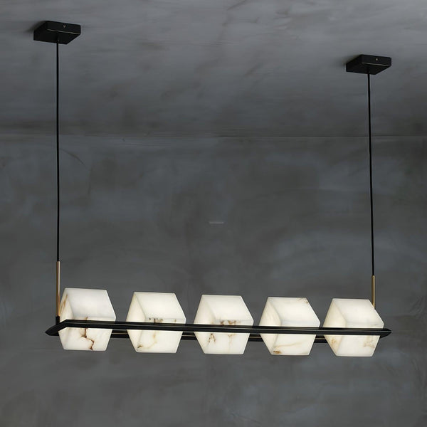 Alabaster Square Box Chandelier with 4/5/6/8/9 heads-5 Heads L 39.4" x W 6.7" x H 6.7" / L 100cm x W 17cm x H 17cm-Brass & Black & White-Arialamps