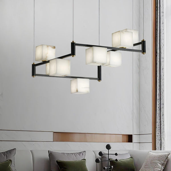 Alabaster Square Box Chandelier with 4/5/6/8/9 heads-Arialamps