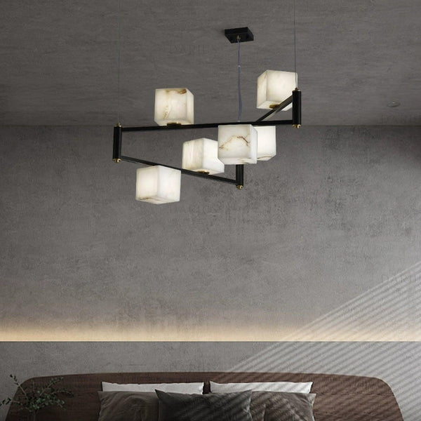 Alabaster Square Box Chandelier with 4/5/6/8/9 heads-Arialamps