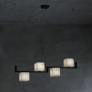 Alabaster Square Box Chandelier with 4/5/6/8/9 heads-4 Heads L 39.4" x W 4.7" x H 13.8" / L 100cm x W 12cm x H 35cm-Brass & Black & White-Arialamps
