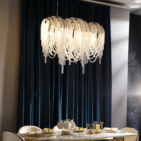 Alana Aluminum Chain Tassel Long Branch Chandelier Light 35"