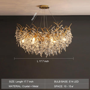 Albero Modern French-Style Branch Crystal Chandelier with Crystal Leaf-Chandeliers-Arialamps