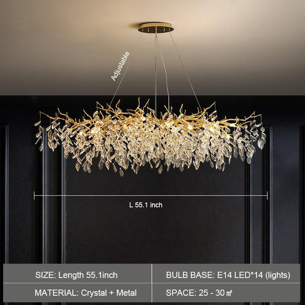 Albero Modern French-Style Branch Crystal Chandelier with Crystal Leaf-Chandeliers-Arialamps