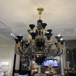 American Traditional Branch Crystal Chandelier with Candle Design in Black and Gold-Chandeliers-10 Lights:D33.5"*H23.6"-Warm Light-Arialamps