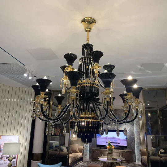 American Traditional Branch Crystal Chandelier with Candle Design in Black and Gold-Chandeliers-10 Lights:D33.5"*H23.6"-Warm Light-Arialamps