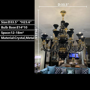 American Traditional Branch Crystal Chandelier with Candle Design in Black and Gold-Chandeliers-Arialamps