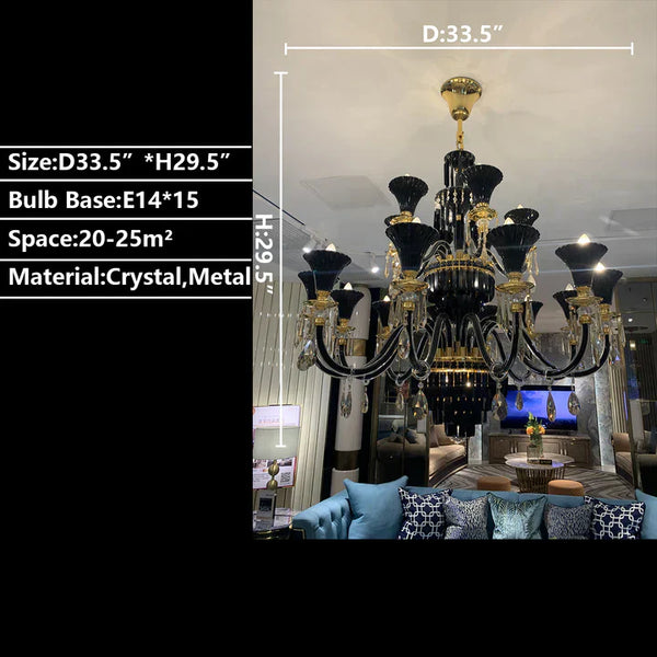 American Traditional Branch Crystal Chandelier with Candle Design in Black and Gold-Chandeliers-Arialamps