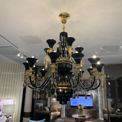 American Traditional Branch Crystal Chandelier with Candle Design in Black and Gold-Chandeliers-8 Lights:D29.5"*H21.7"-Warm Light-Arialamps