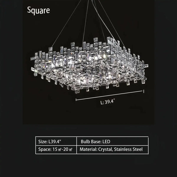Art Irregular Block Collection Crystal Pendant Chandelier Suit for Living/Dining Room - Arialamps