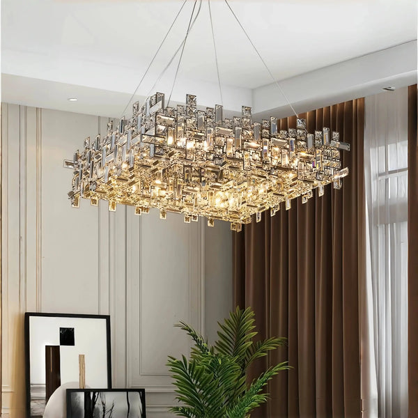 Art Irregular Block Collection Crystal Pendant Chandelier Suit for Living/Dining Room - Arialamps
