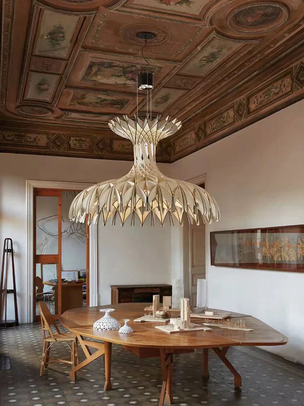 Art Oriental Tone Hand-made Wood Dome Pendant Chandelier for Living/Dining Room-
