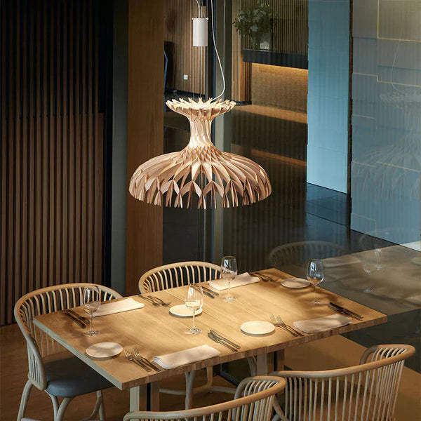 Art Oriental Tone Hand-made Wood Dome Pendant Chandelier for Living/Dining Room-