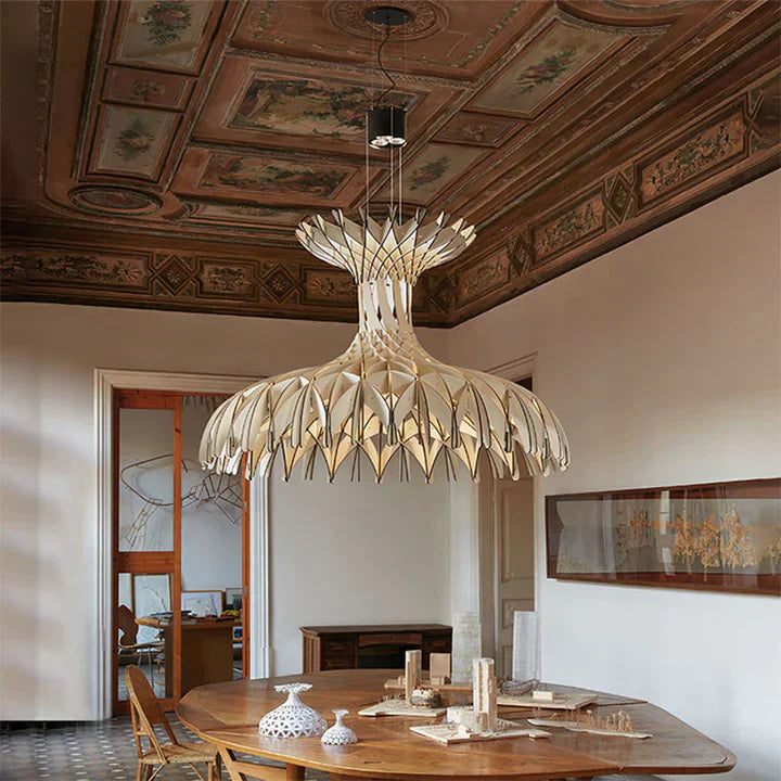 Art Oriental Tone Hand-made Wood Dome Pendant Chandelier for Living/Dining Room-