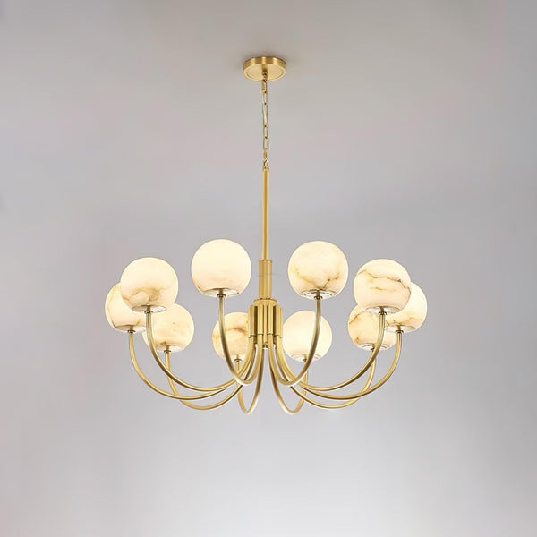 Aurelian Alabaster Globe Chandelier with 6/8/10/12 heads-10 Heads ? 33.5▼ x H 21.7▼ / Dia 85cm x H 55cm-Brass & White-Arialamps