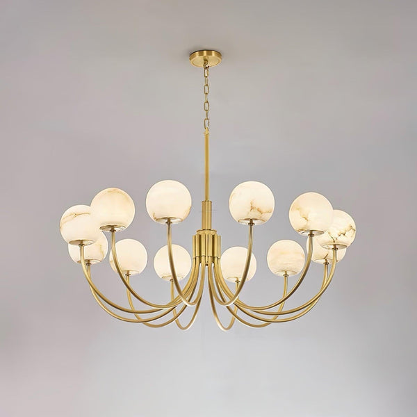 Aurelian Alabaster Globe Chandelier with 6/8/10/12 heads-12 Heads ? 43.3▼ x H 21.7▼ / Dia 110cm x H 55cm-Brass & White-Arialamps