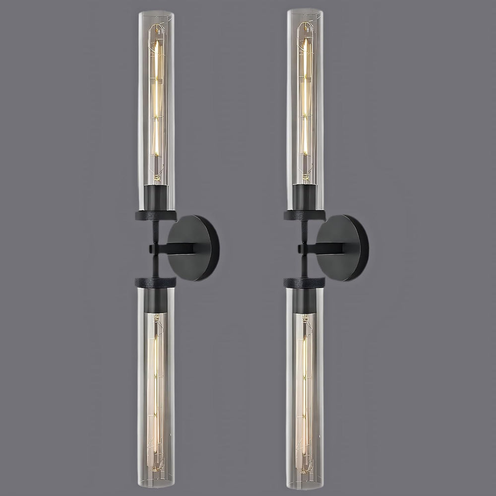 RINGRAIN Black Brass Glass Double Wall Sconce Set 30" Knurled