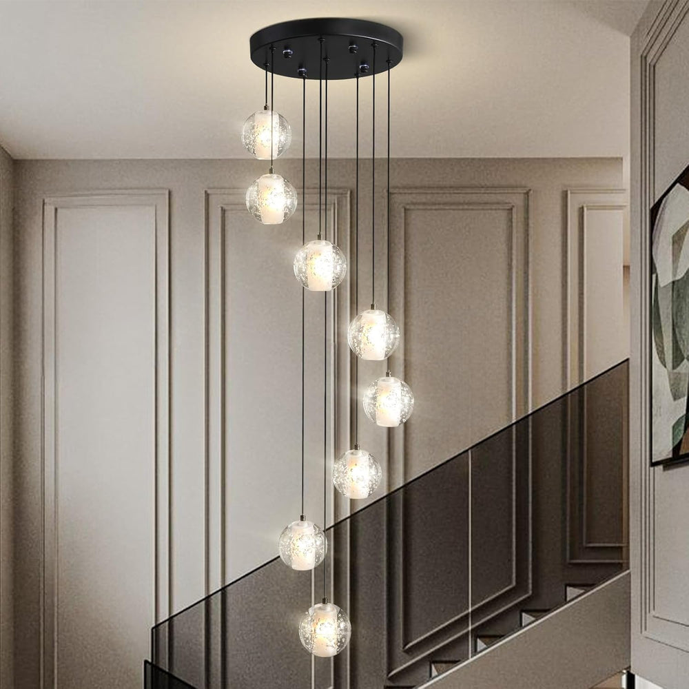 Black Crystal Staircase Chandelier with Adjustable Height and 8 Lights