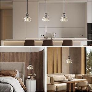 Black Glass 7" Pendant Light – Modern Kitchen Island Lighting, 2‑Piece Set with E12 Bulb