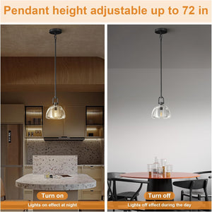 Black Glass 7" Pendant Light – Modern Kitchen Island Lighting, 2‑Piece Set with E12 Bulb