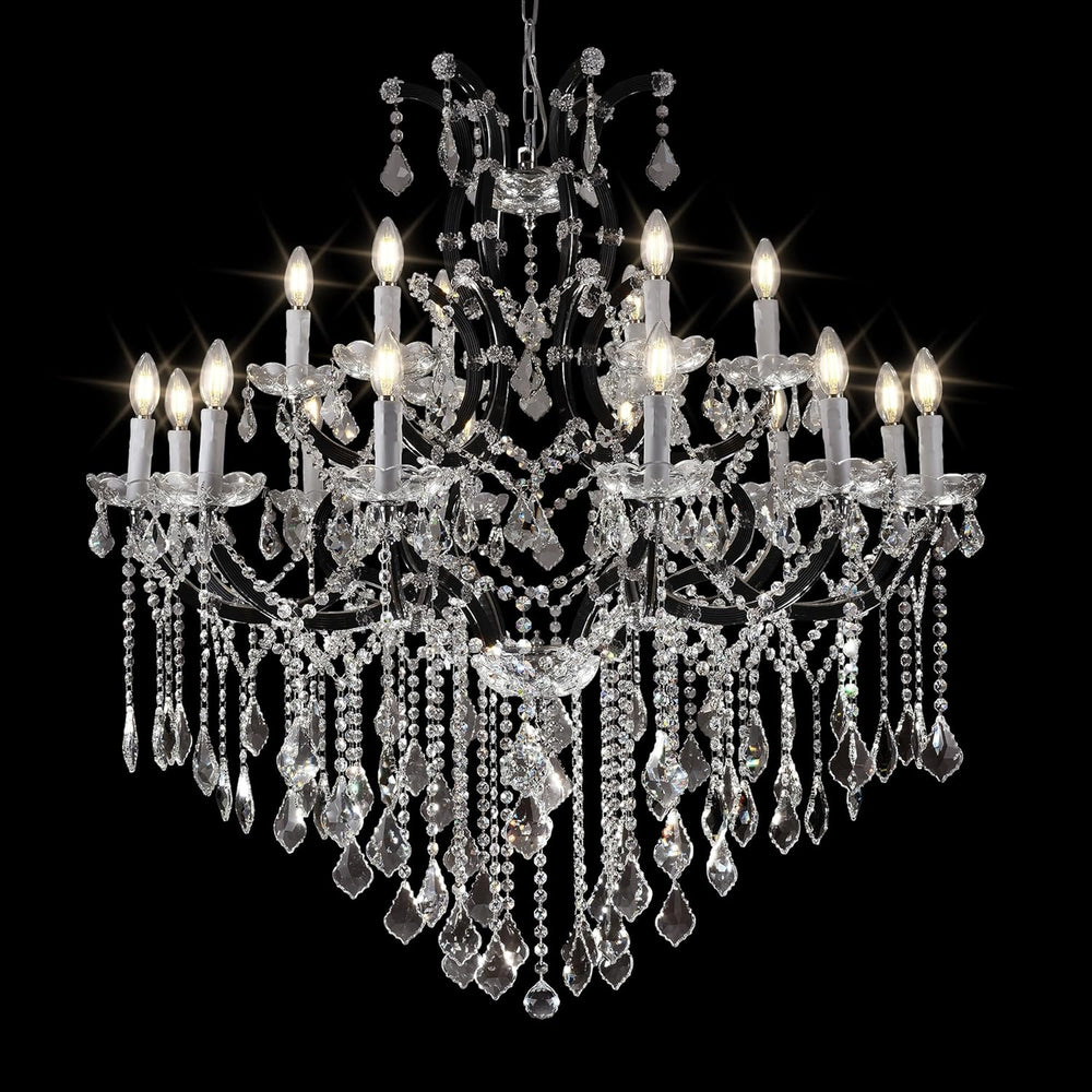 Black Large K9 Crystal Chandelier 18-Lighting Maria Theresa Chandeliers Luxury Modern High Ceiling Candle Chandelier Pendant Light Fixture 41" for Living Room, Dining, Foyer, Staircase, Entryway