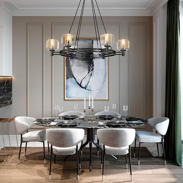 Black Round 36" K9 Crystal Chandelier with Adjustable Height
