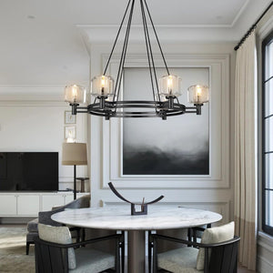 Black Round 36" K9 Crystal Chandelier with Adjustable Height