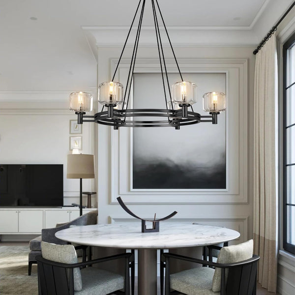 Black Round 36" K9 Crystal Chandelier with Adjustable Height