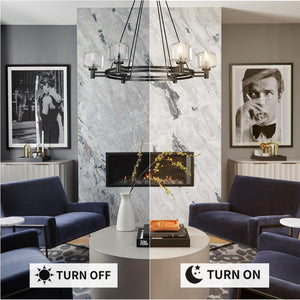 Black Round 36" K9 Crystal Chandelier with Adjustable Height